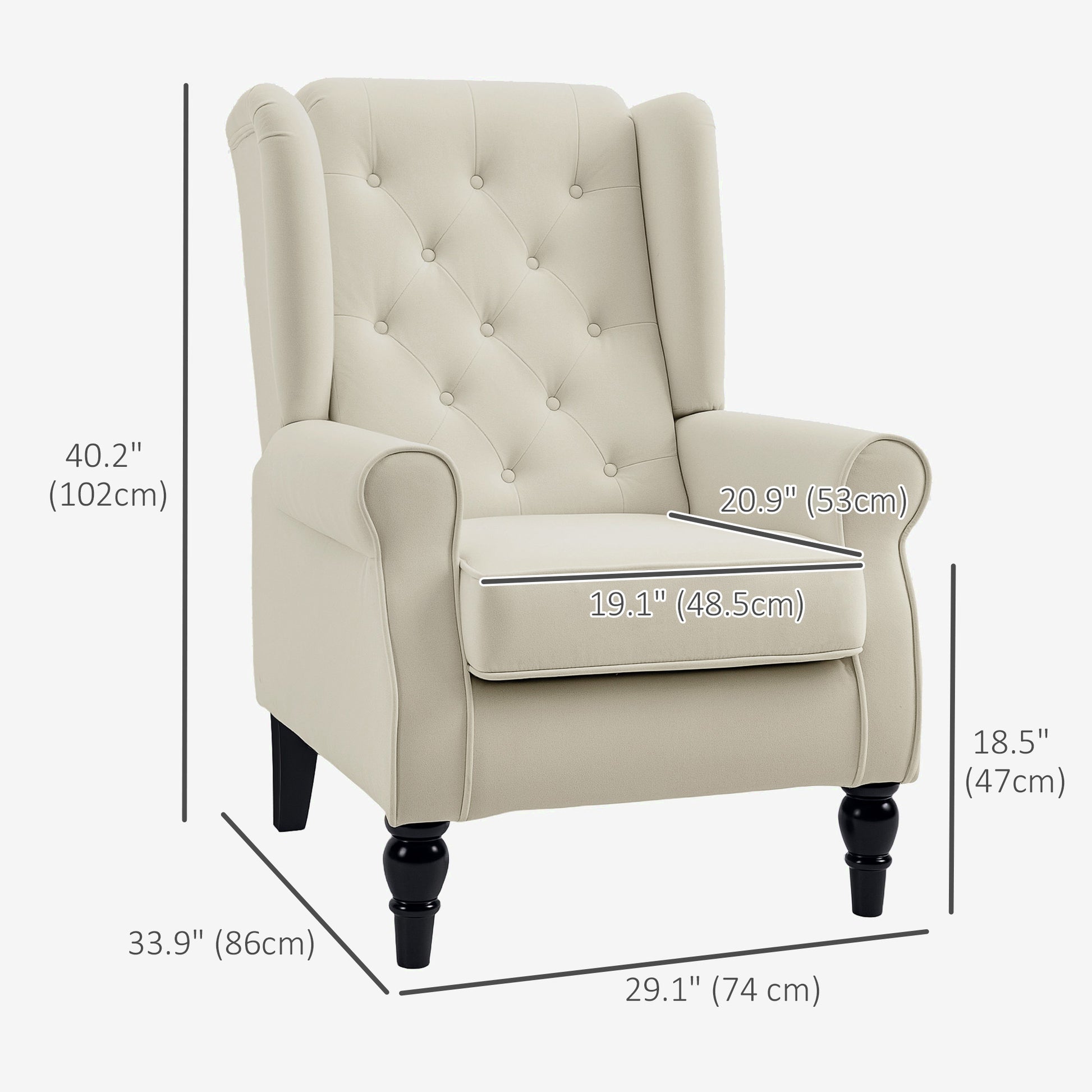 Fabric Accent Chair Button Tufted Wingback White-DECOROLALA