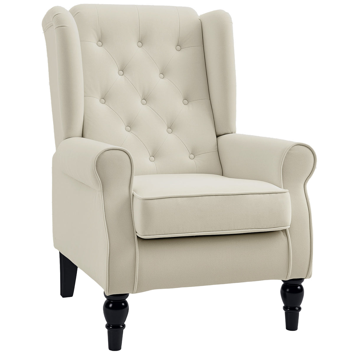 Fabric Accent Chair Button Tufted Wingback White-DECOROLALA