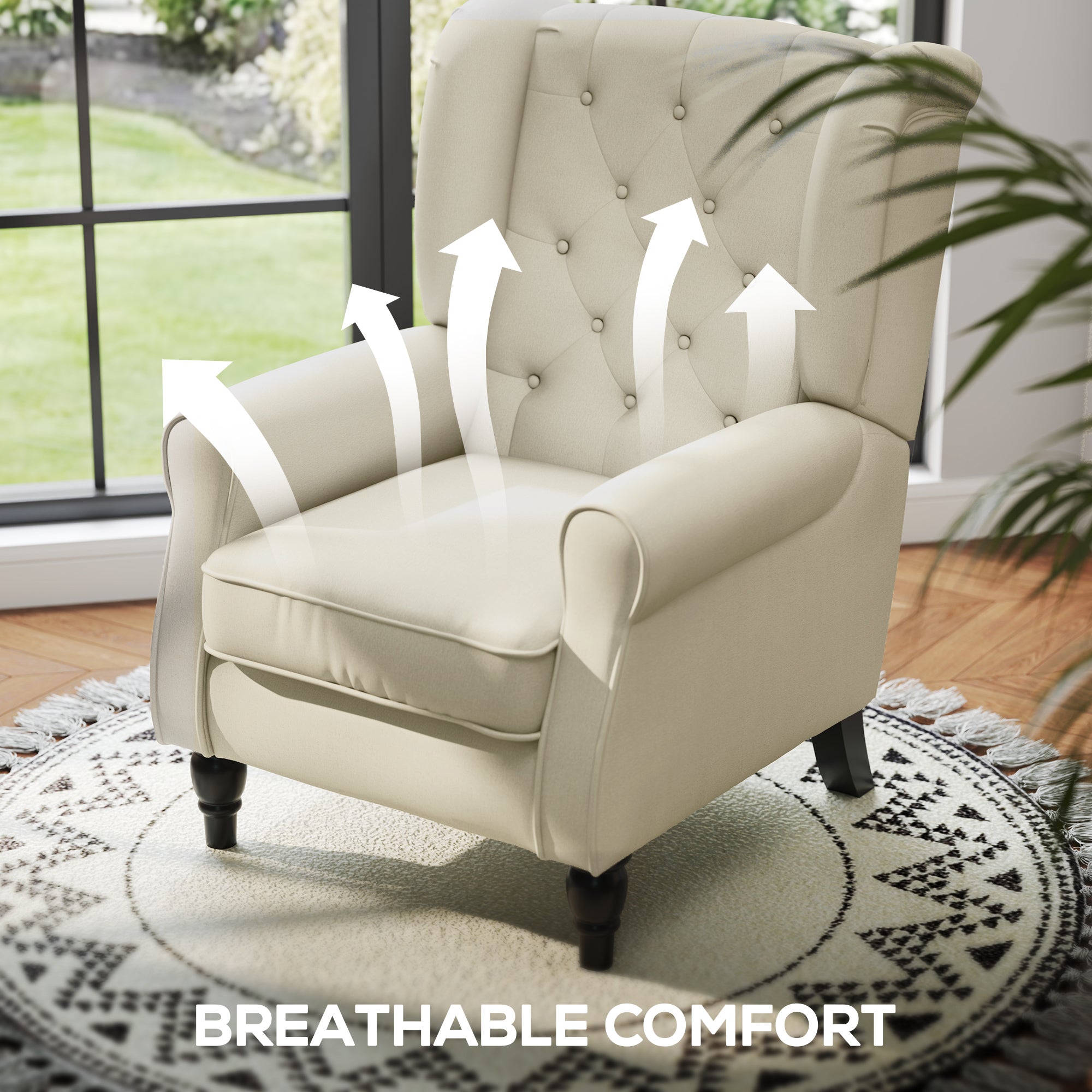 Fabric Accent Chair Button Tufted Wingback White-DECOROLALA