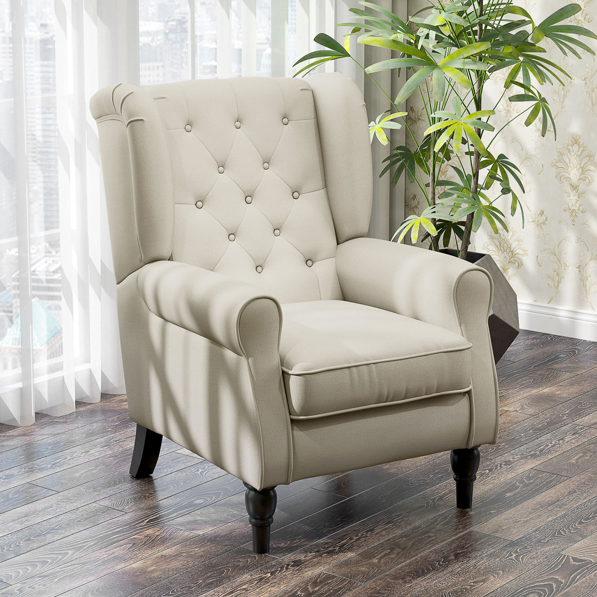 Fabric Accent Chair Button Tufted Wingback White-DECOROLALA