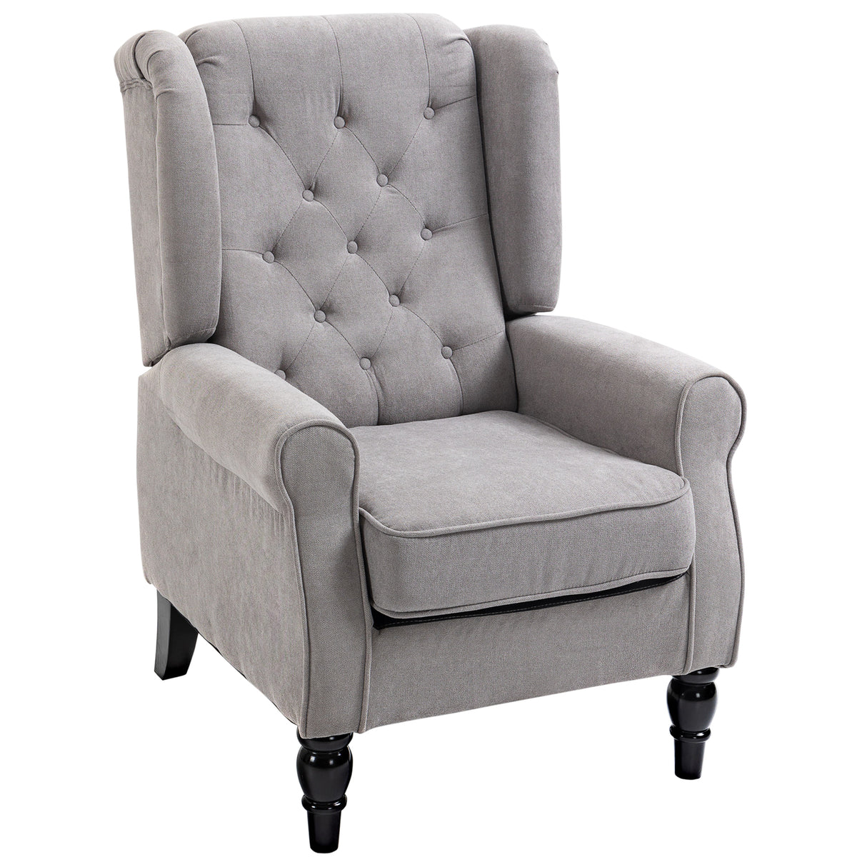 Fabric Accent Wingback Chair, Grey, Upholstered Modern, Button Tufted, Thick Padding-DECOROLALA