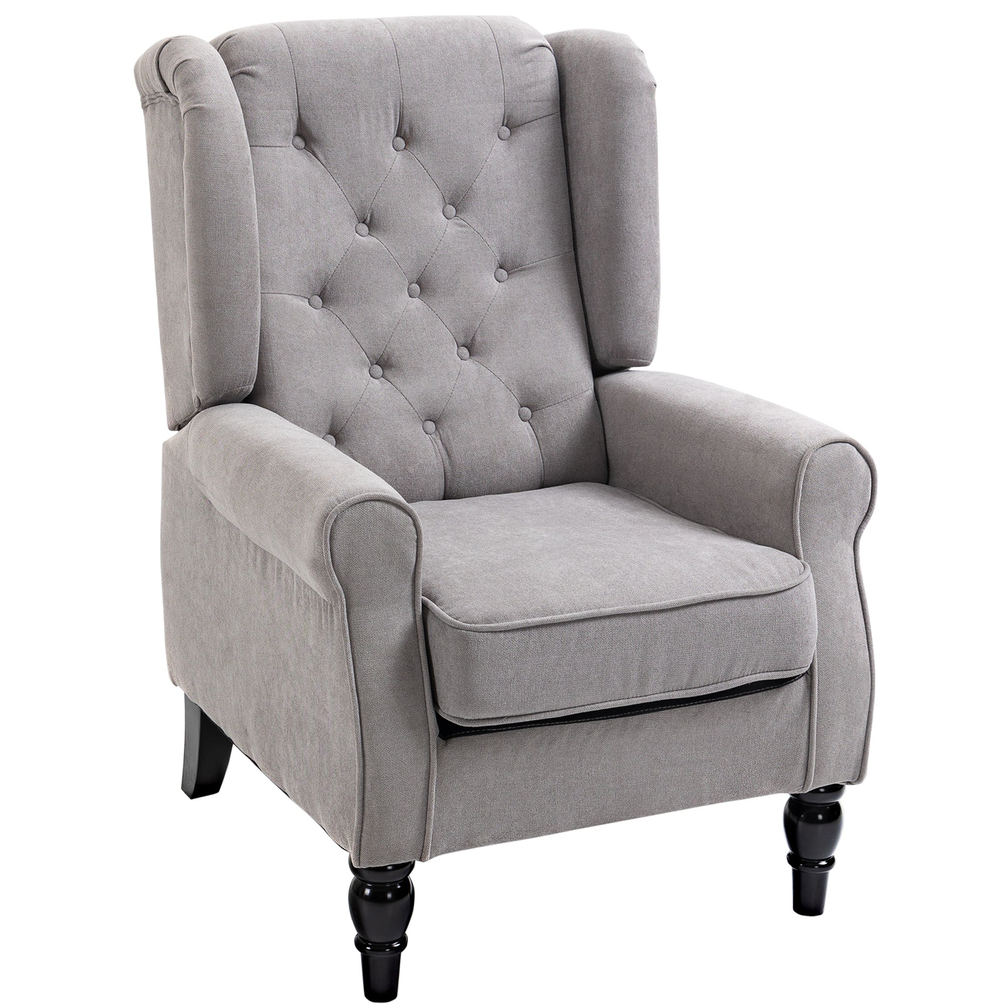 Fabric Accent Wingback Chair, Grey, Upholstered Modern, Button Tufted, Thick Padding-DECOROLALA