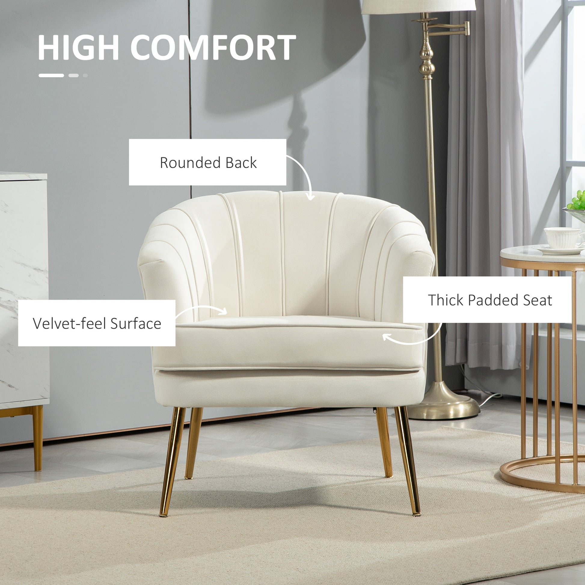 Fabric Armchair Modern Accent Chair Cream White-DECOROLALA