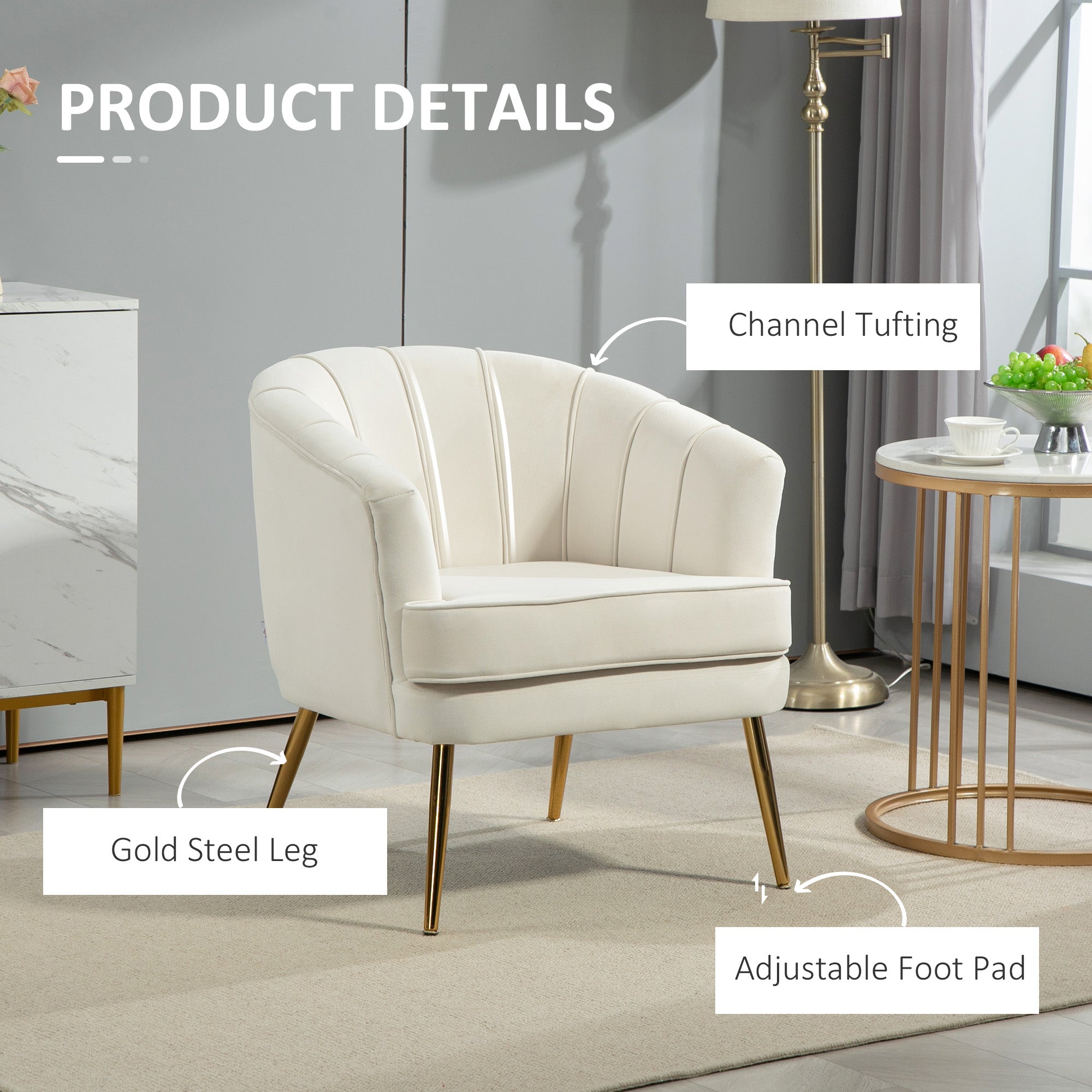 Fabric Armchair Modern Accent Chair Cream White-DECOROLALA