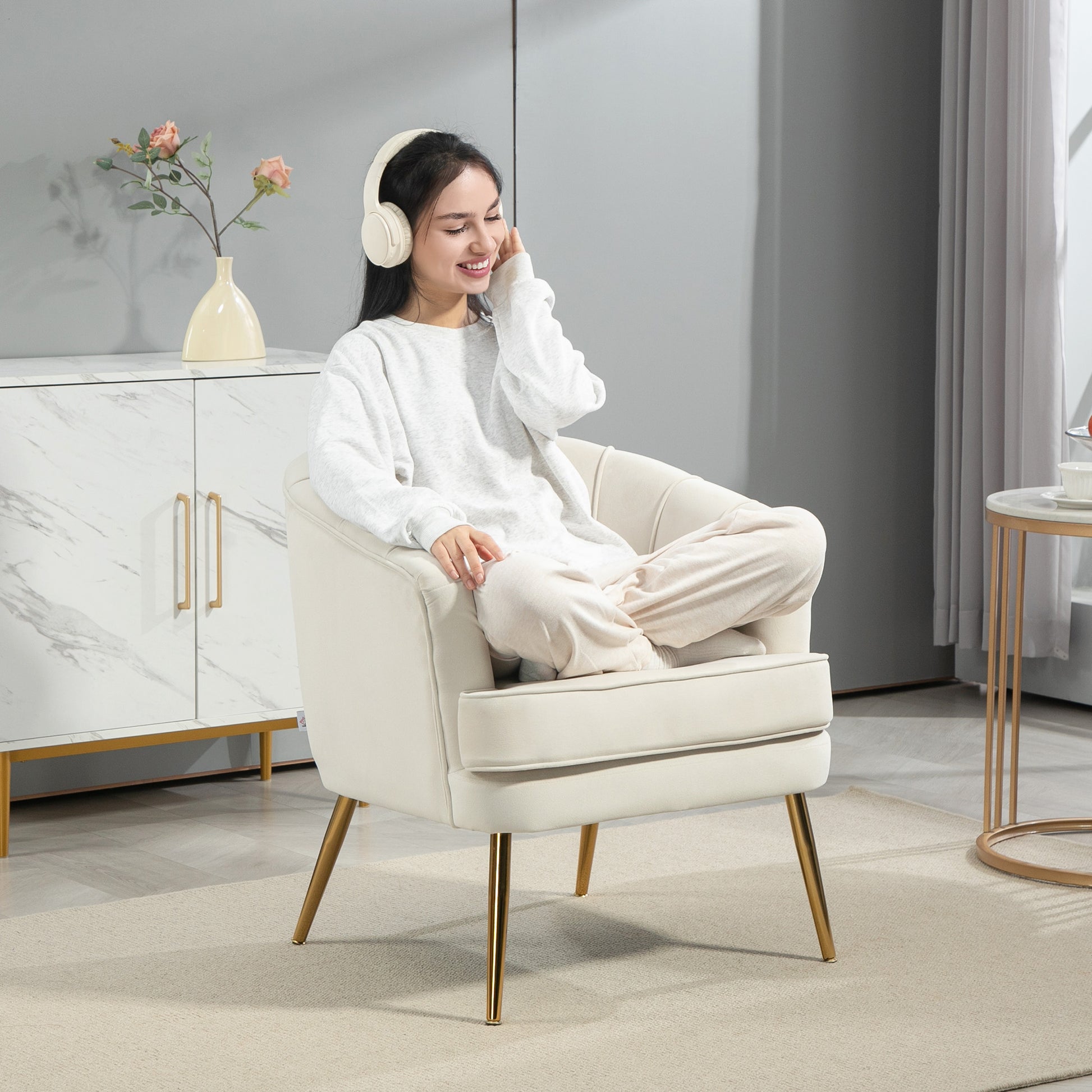 Fabric Armchair Modern Accent Chair Cream White-DECOROLALA