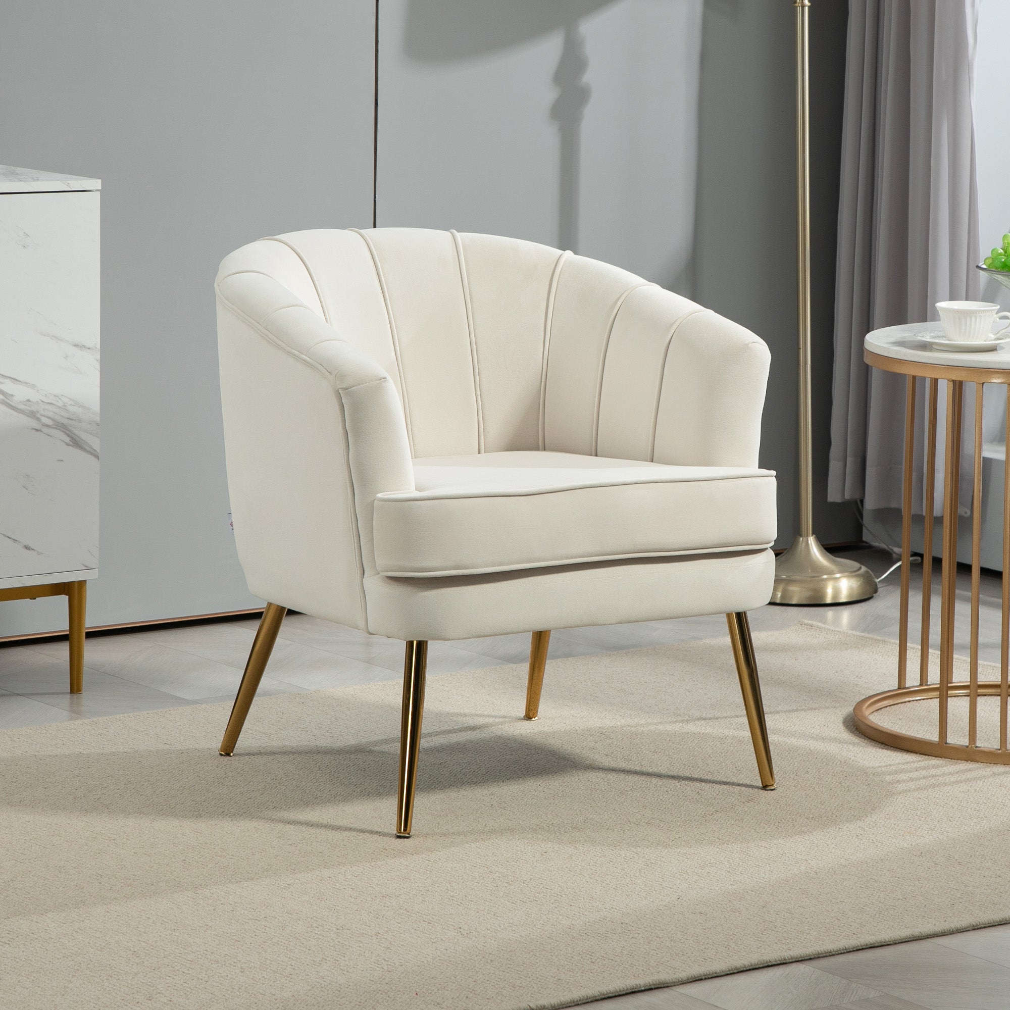 Fabric Armchair Modern Accent Chair Cream White-DECOROLALA