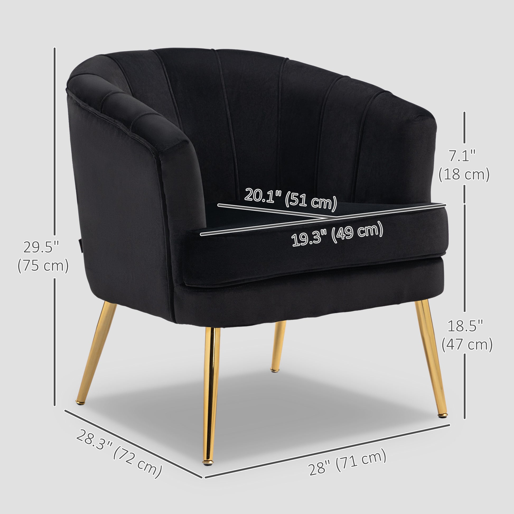 Fabric Armchair Modern Accent Chair Gold Metal Legs Black-DECOROLALA