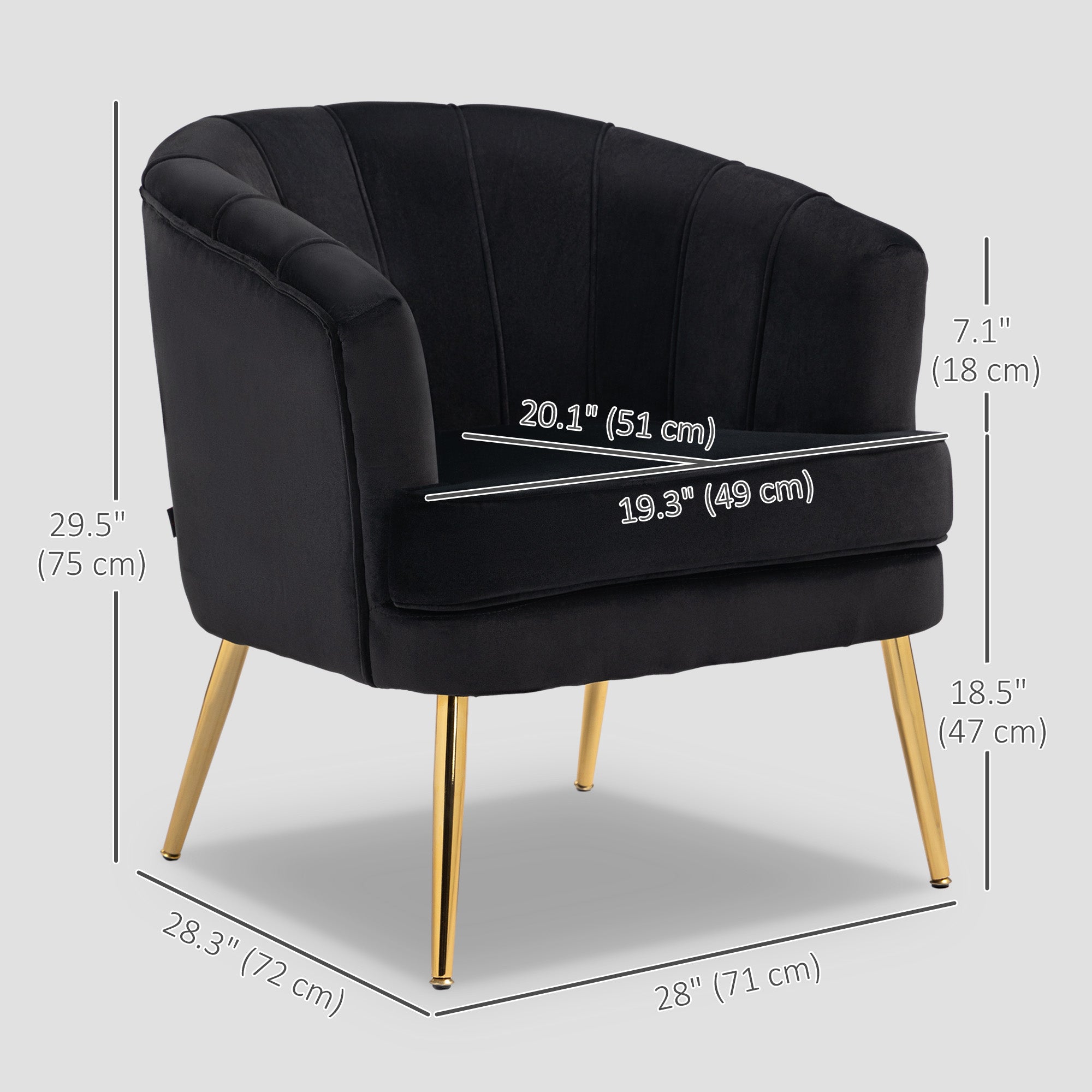 Fabric Armchair Modern Accent Chair Gold Metal Legs Black-DECOROLALA