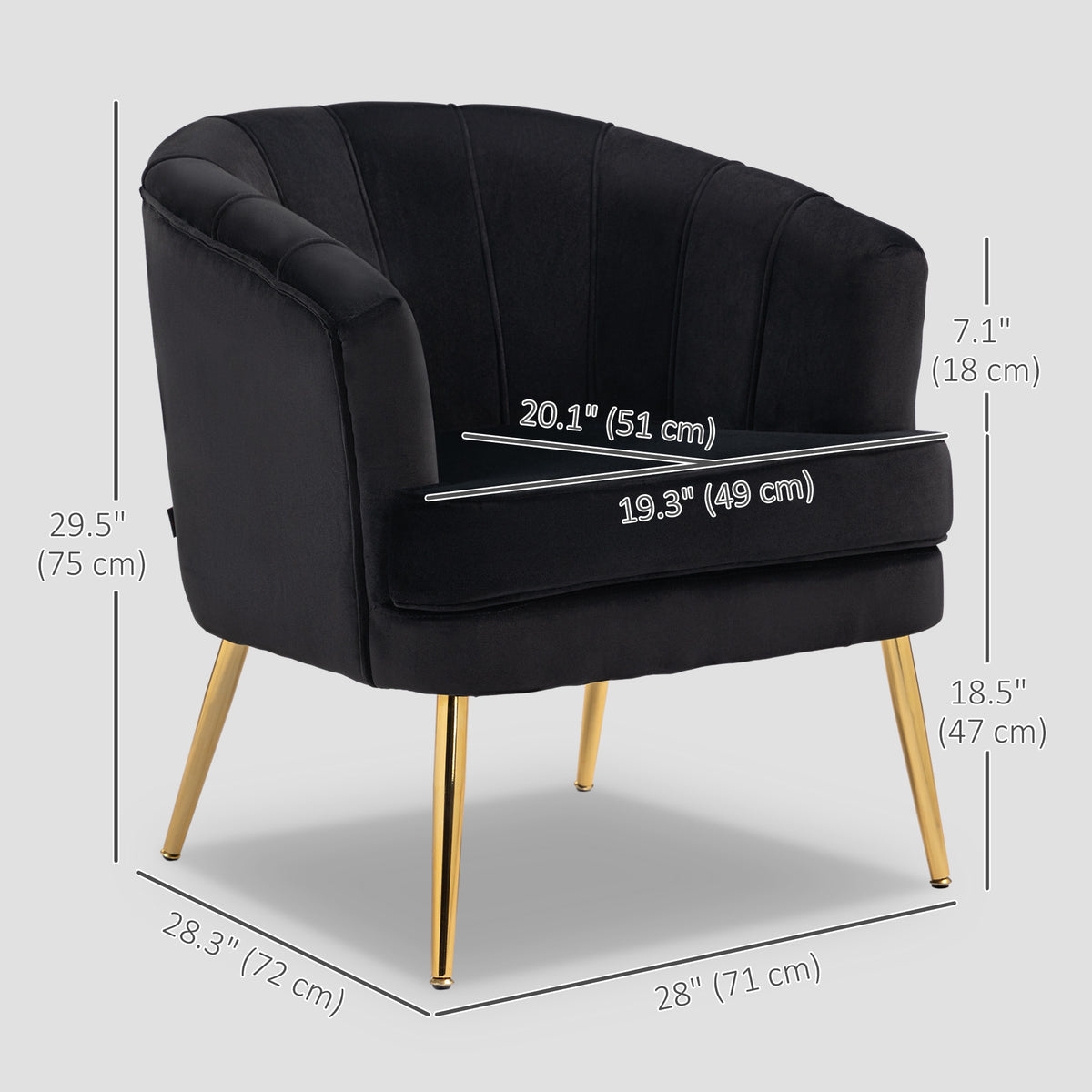 Fabric Armchair Modern Accent Chair Gold Metal Legs Black-DECOROLALA
