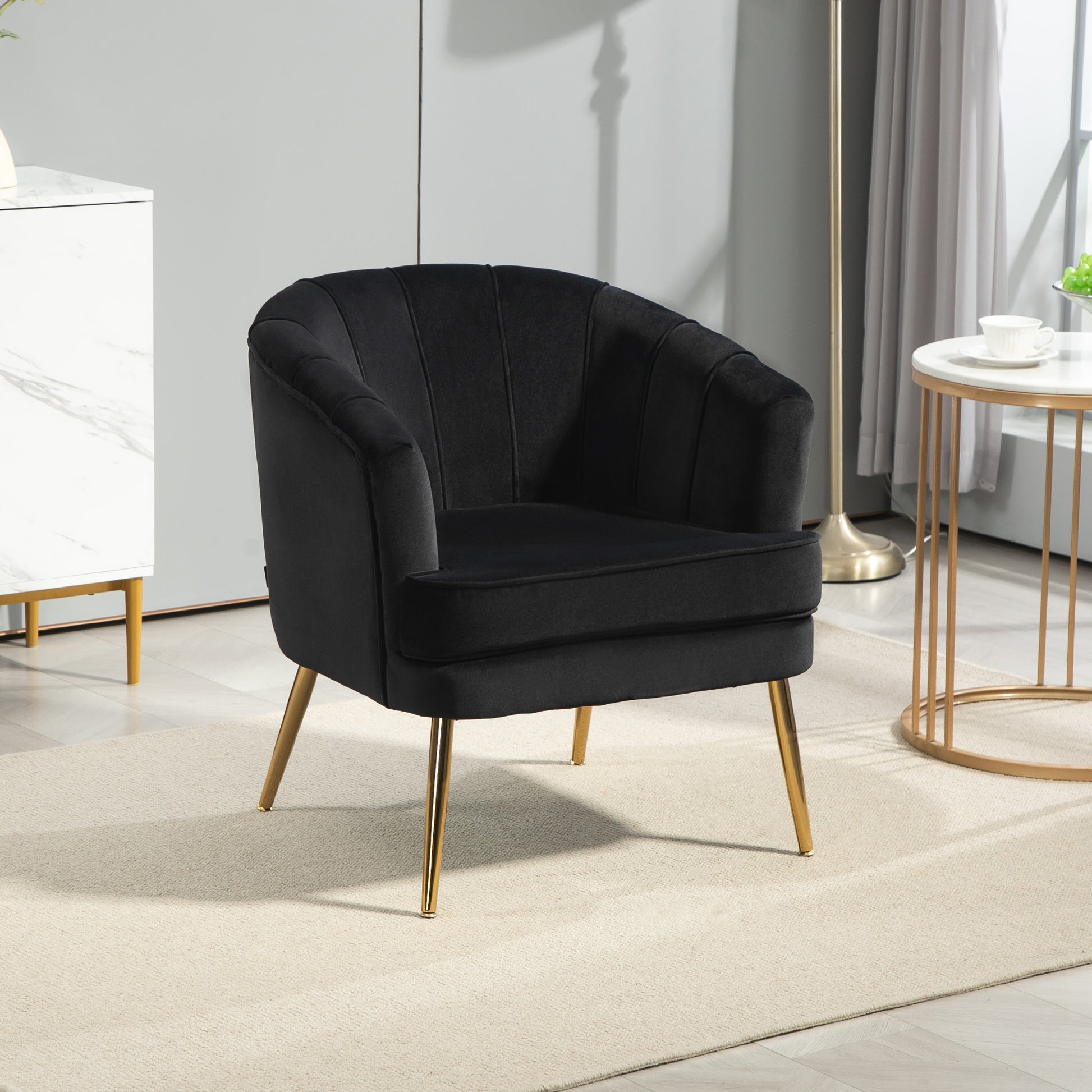 Fabric Armchair Modern Accent Chair Gold Metal Legs Black-DECOROLALA