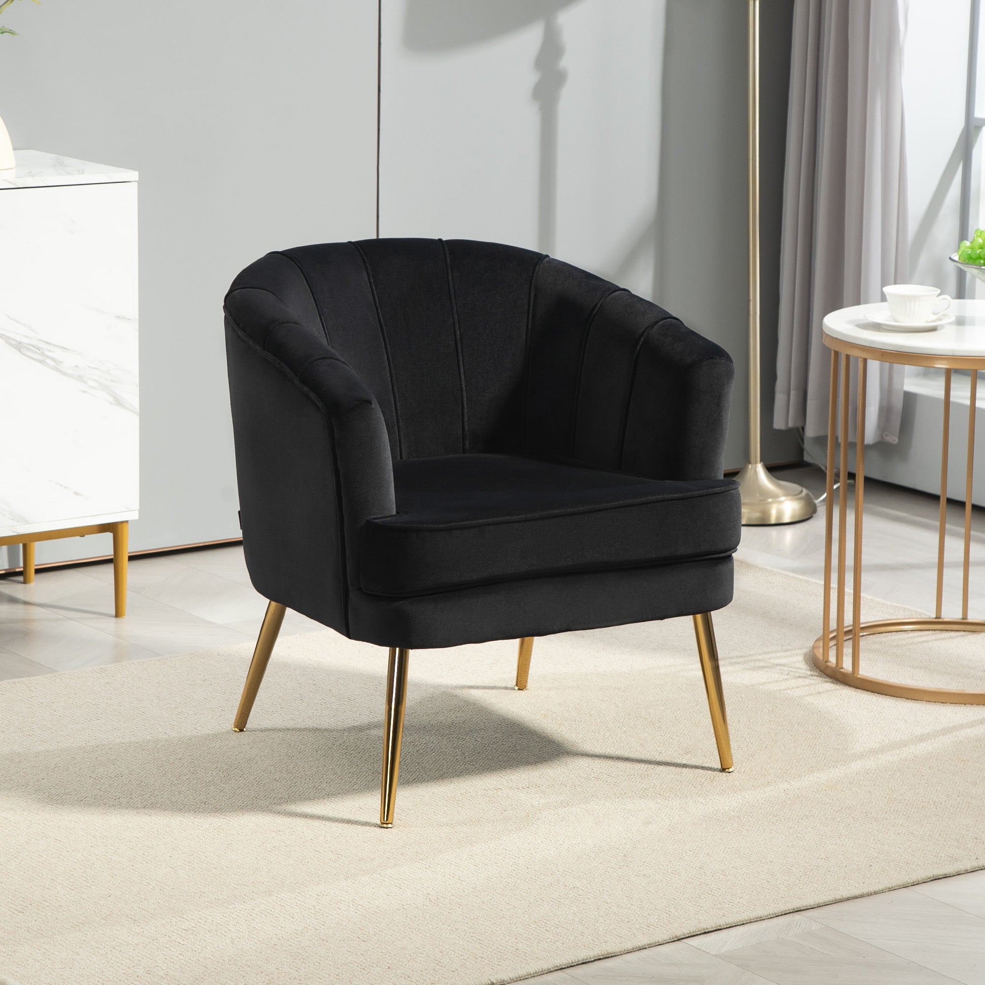 Fabric Armchair Modern Accent Chair Gold Metal Legs Black-DECOROLALA