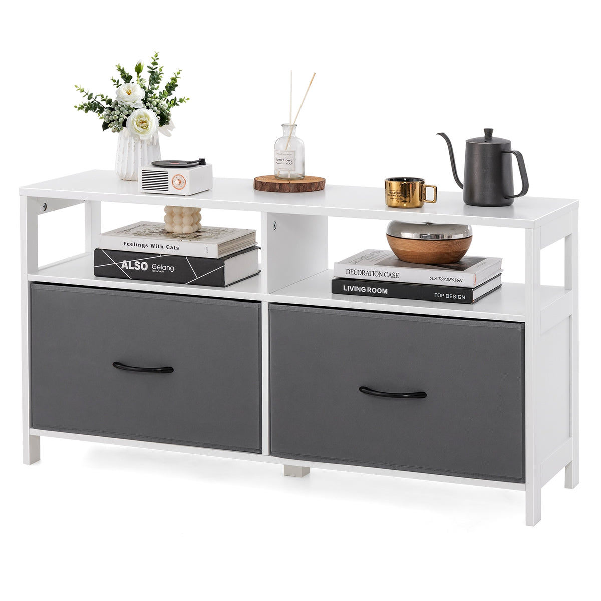 Fabric Chest of Drawers 2 Drawers 2 Shelves White-Dressers & Chests-DECOROLALA