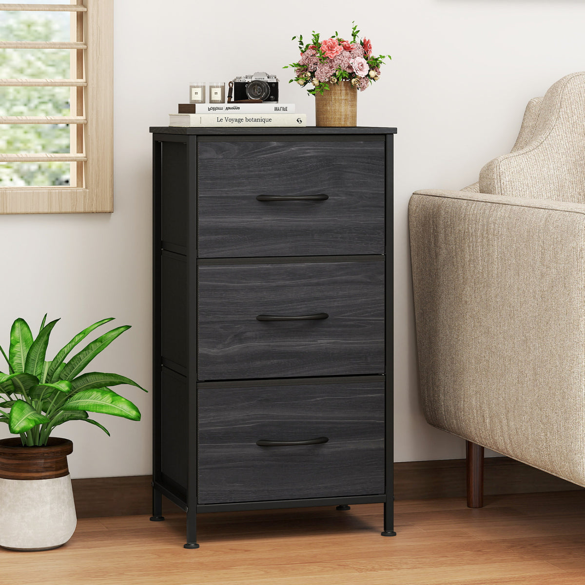 Fabric Dresser Nightstand - Black (min order qty 2)-Dressers & Chests-DECOROLALA