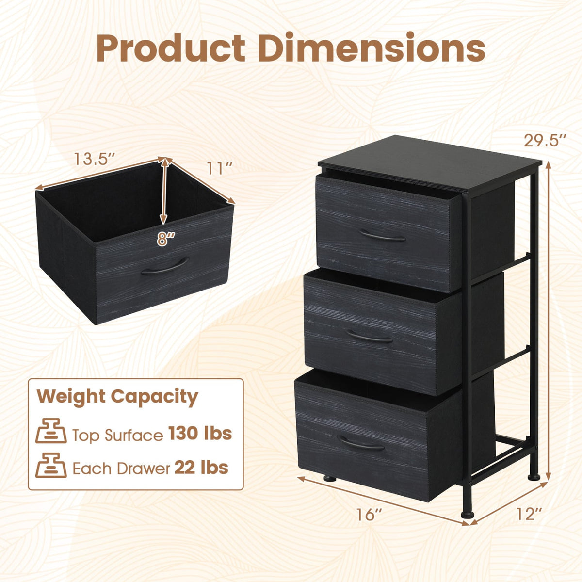 Fabric Dresser Nightstand - Black (min order qty 2)-Dressers & Chests-DECOROLALA