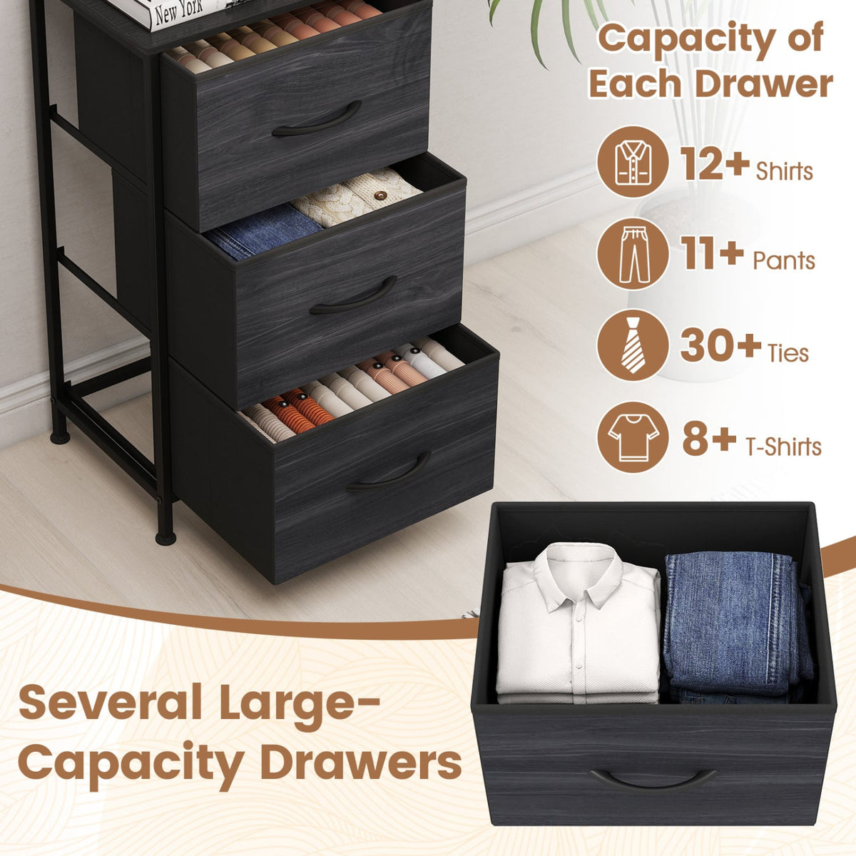 Fabric Dresser Nightstand - Black (min order qty 2)-Dressers & Chests-DECOROLALA