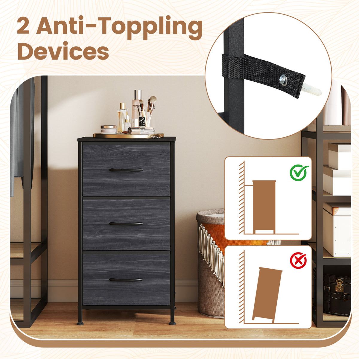 Fabric Dresser Nightstand - Black (min order qty 2)-Dressers & Chests-DECOROLALA