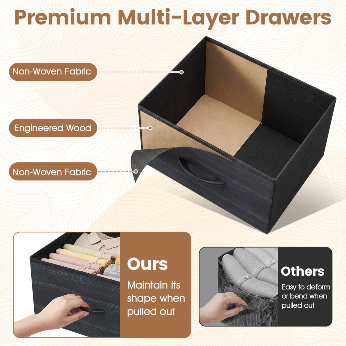 Fabric Dresser Nightstand - Black (min order qty 2)-Dressers & Chests-DECOROLALA