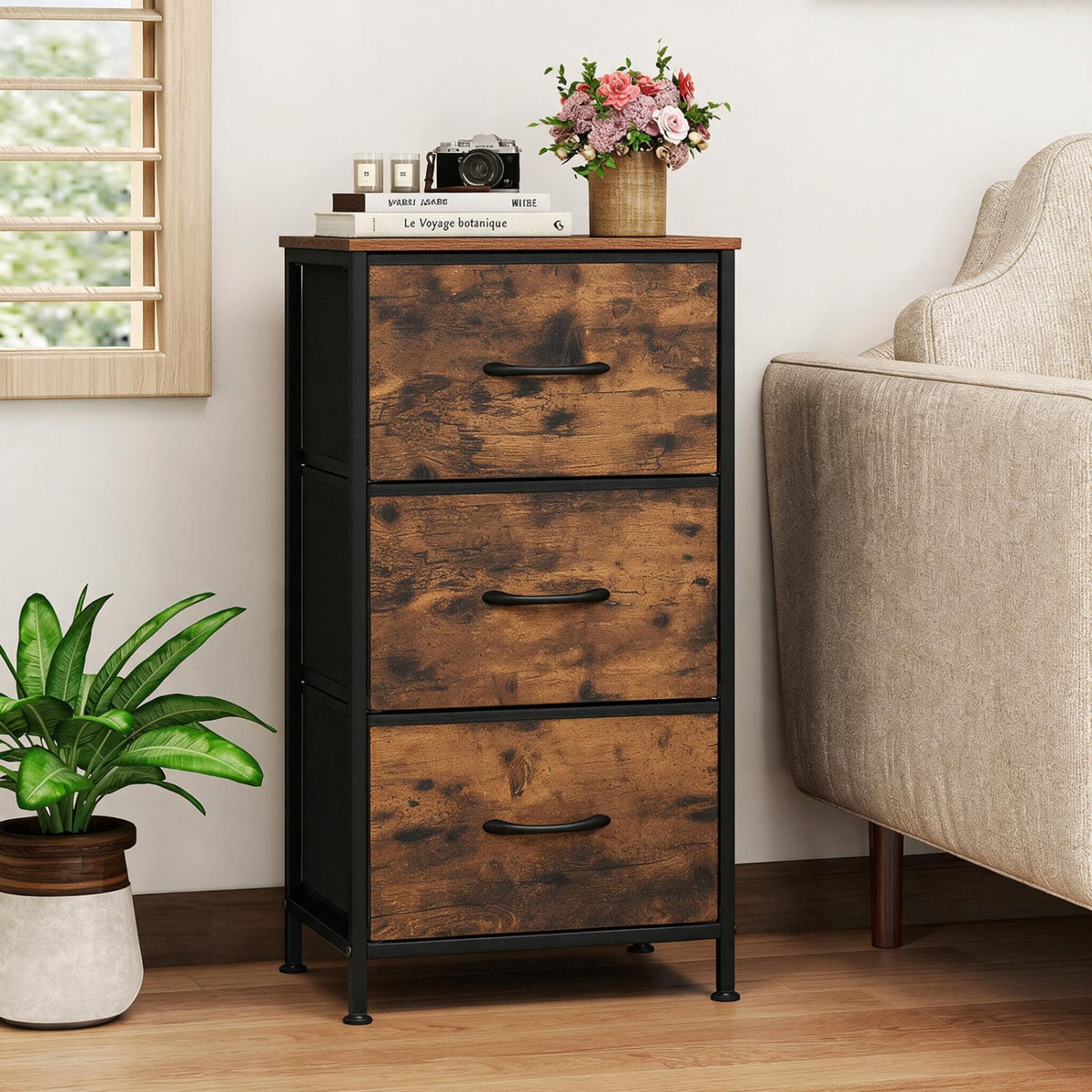Fabric Dresser Nightstand - Brown (min order qty 2)-Dressers & Chests-DECOROLALA