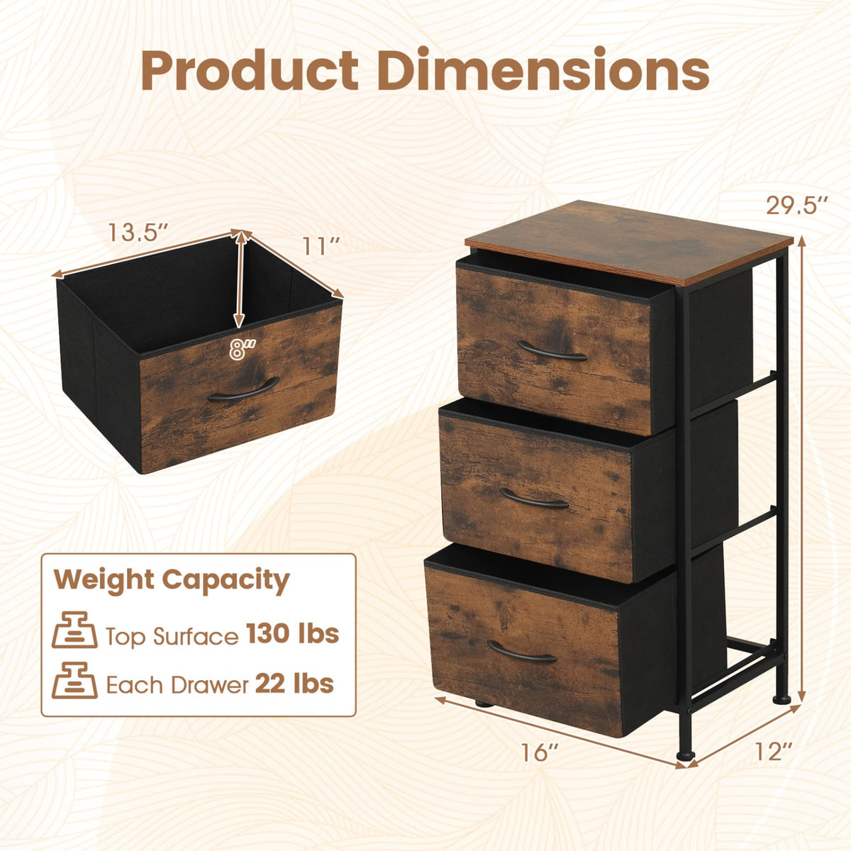 Fabric Dresser Nightstand - Brown (min order qty 2)-Dressers & Chests-DECOROLALA