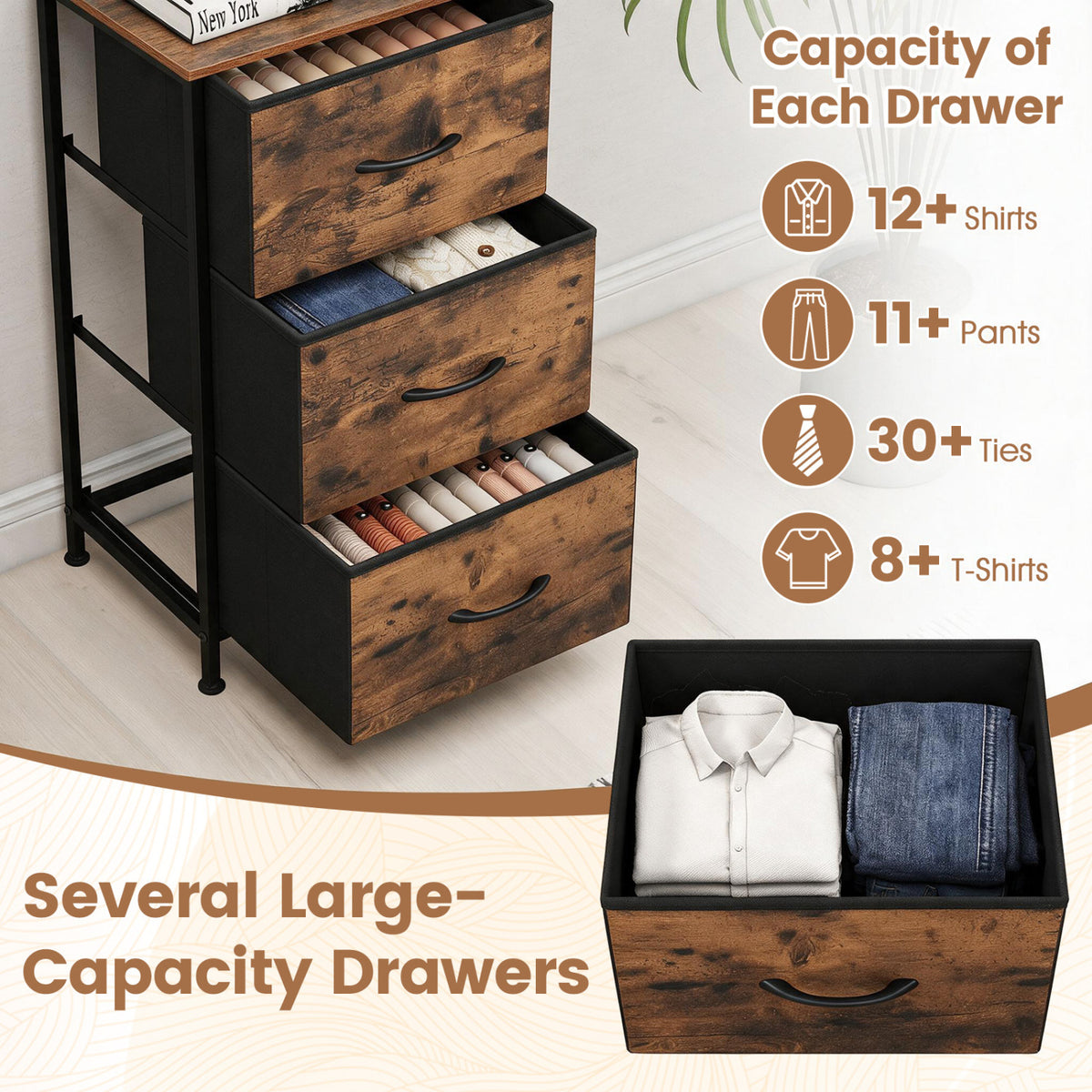 Fabric Dresser Nightstand - Brown (min order qty 2)-Dressers & Chests-DECOROLALA