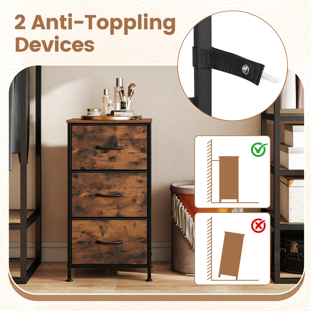 Fabric Dresser Nightstand - Brown (min order qty 2)-Dressers & Chests-DECOROLALA