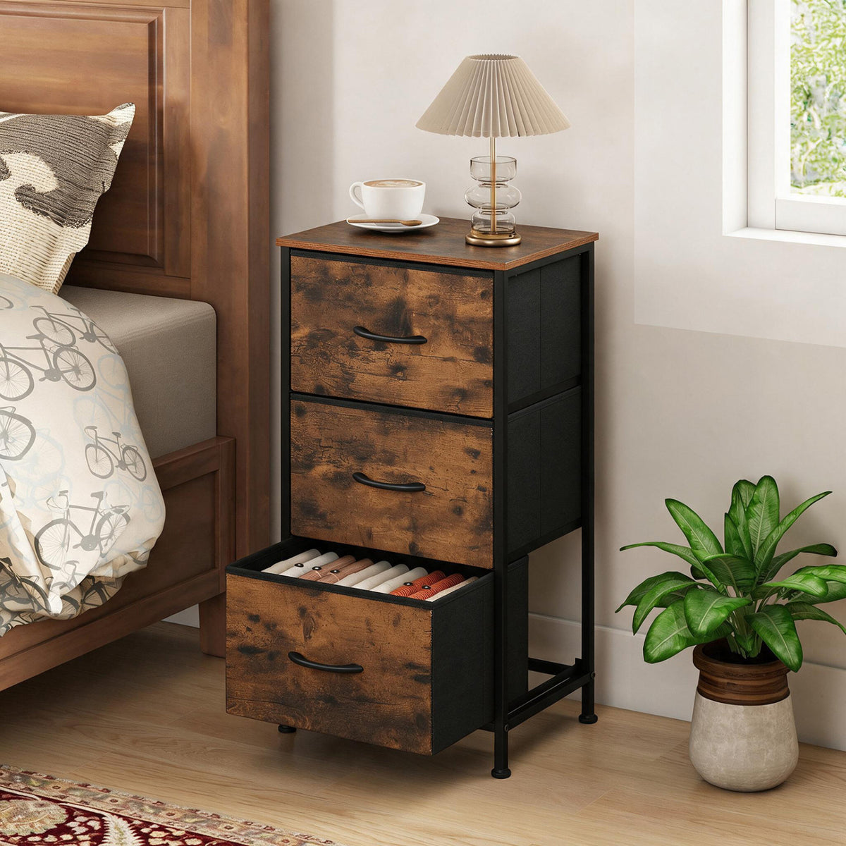 Fabric Dresser Nightstand - Brown (min order qty 2)-Dressers & Chests-DECOROLALA