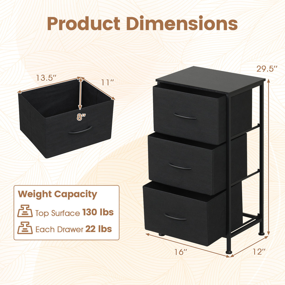 Fabric Dresser Nightstand - Dark Black (min order qty 2)-Dressers & Chests-DECOROLALA