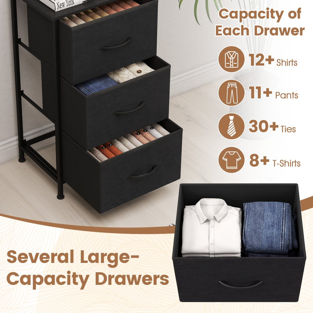 Fabric Dresser Nightstand - Dark Black (min order qty 2)-Dressers & Chests-DECOROLALA