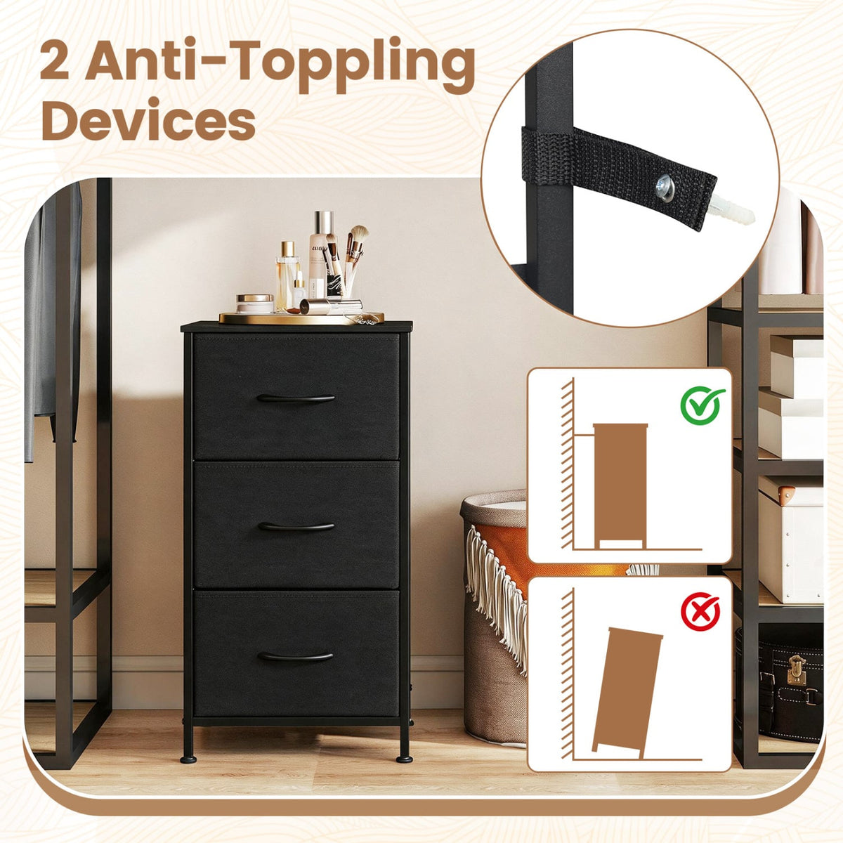 Fabric Dresser Nightstand - Dark Black (min order qty 2)-Dressers & Chests-DECOROLALA
