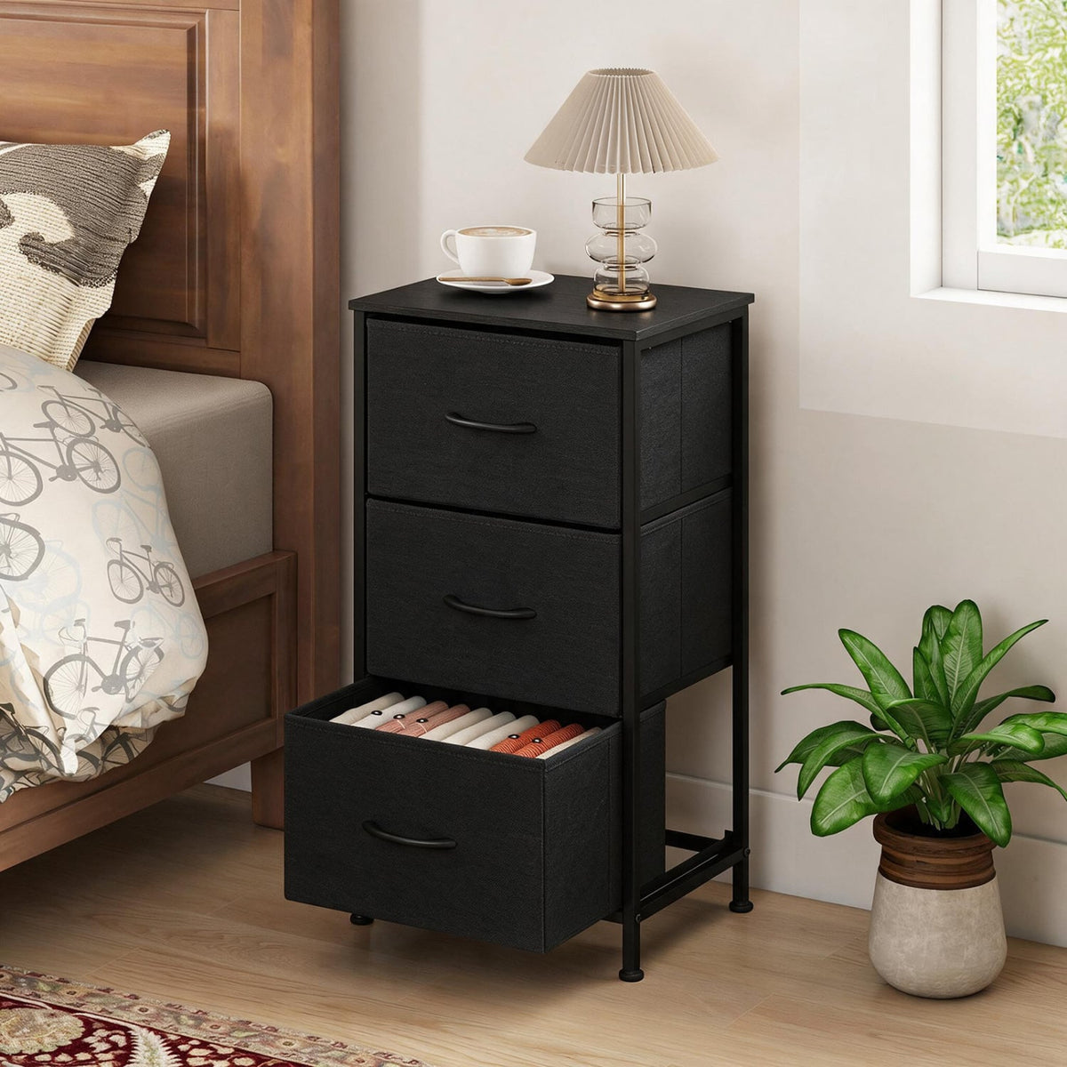 Fabric Dresser Nightstand - Dark Black (min order qty 2)-Dressers & Chests-DECOROLALA