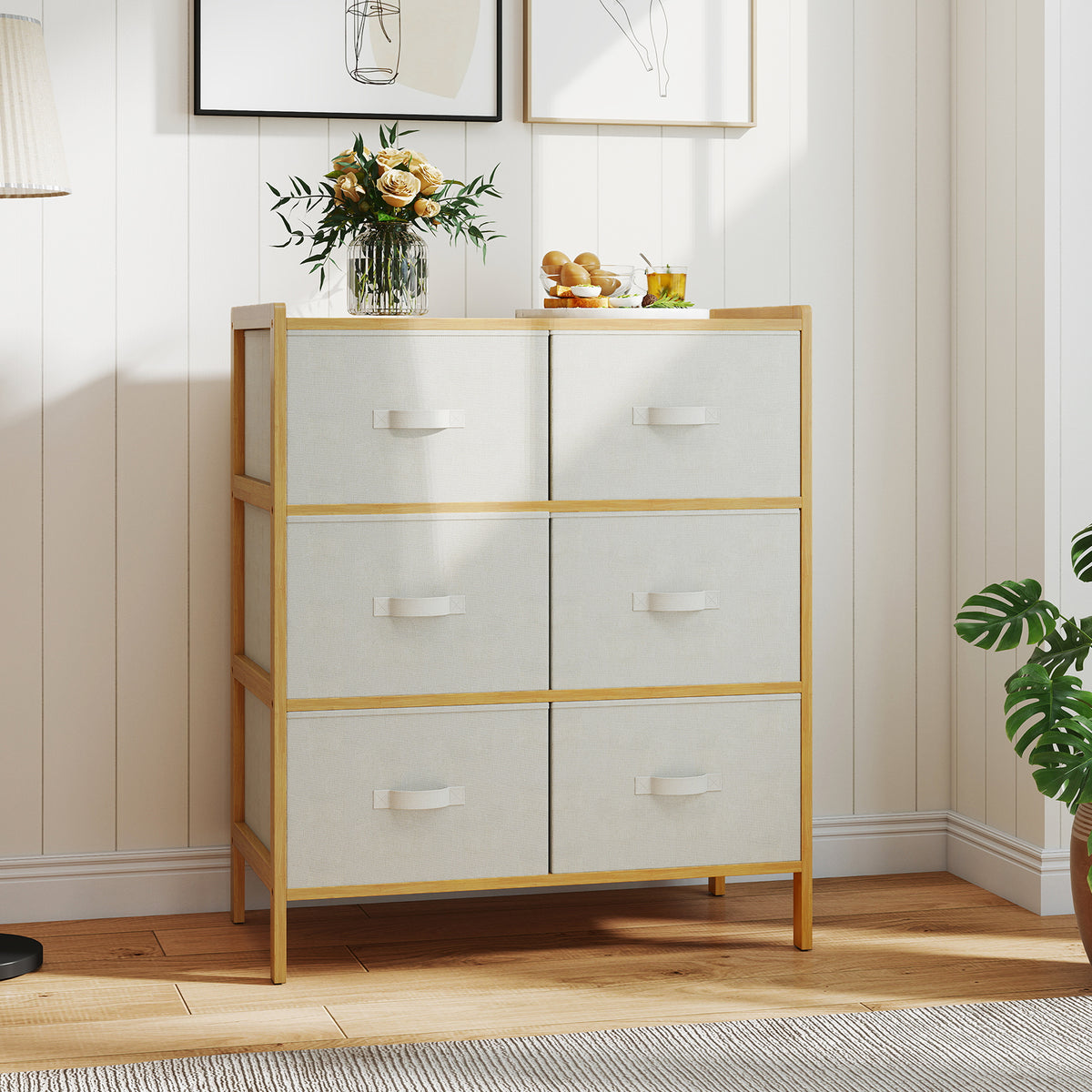 Fabric Dresser with 6 Drawers - Natural (min order qty 2)-Dressers & Chests-DECOROLALA