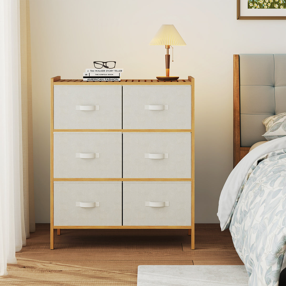 Fabric Dresser with 6 Drawers - Natural (min order qty 2)-Dressers & Chests-DECOROLALA