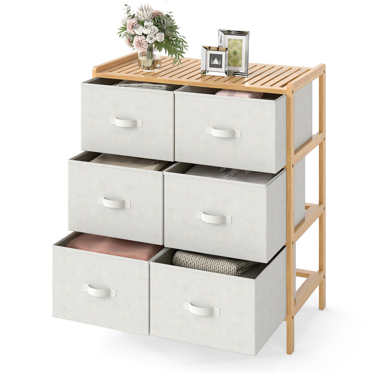 Fabric Dresser with 6 Drawers - Natural (min order qty 2)-Dressers & Chests-DECOROLALA
