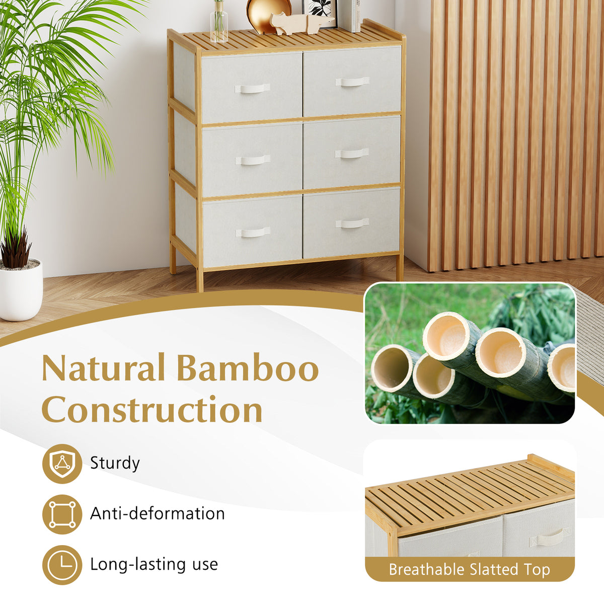 Fabric Dresser with 6 Drawers - Natural (min order qty 2)-Dressers & Chests-DECOROLALA