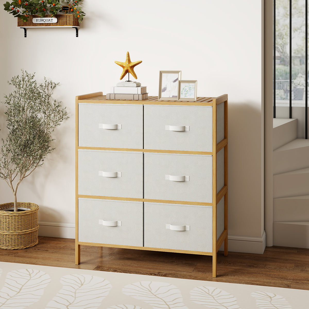 Fabric Dresser with 6 Drawers - Natural (min order qty 2)-Dressers & Chests-DECOROLALA