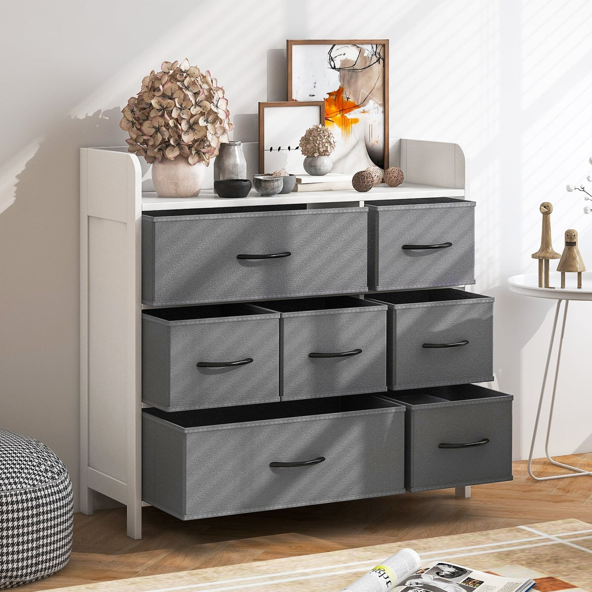 Fabric Dresser with 7 Drawers for Bedroom-White-Dressers & Chests-DECOROLALA