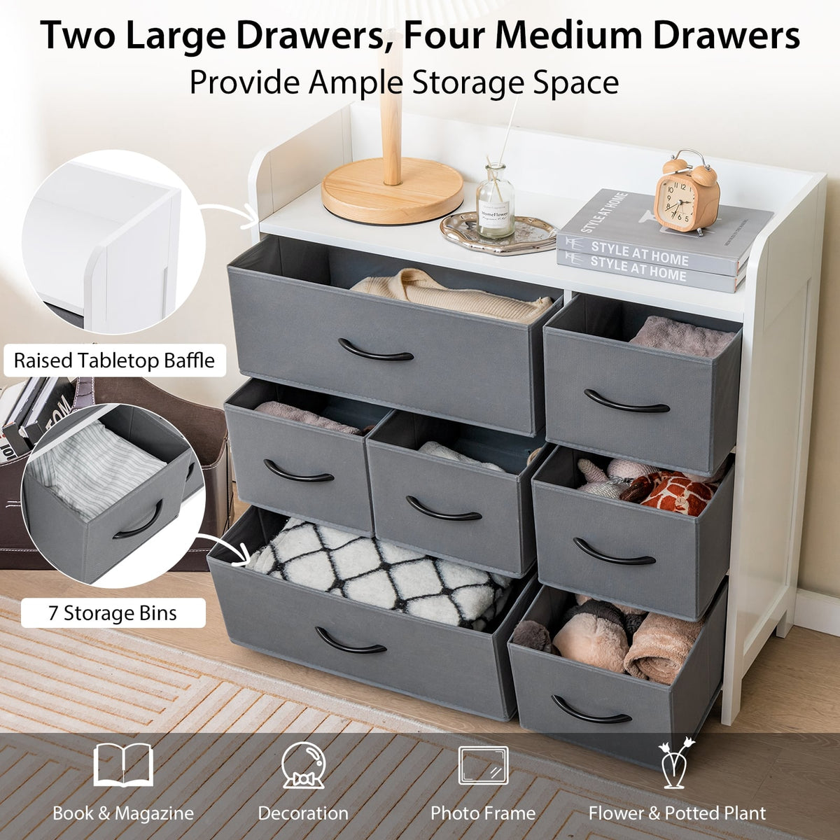 Fabric Dresser with 7 Drawers for Bedroom-White-Dressers & Chests-DECOROLALA