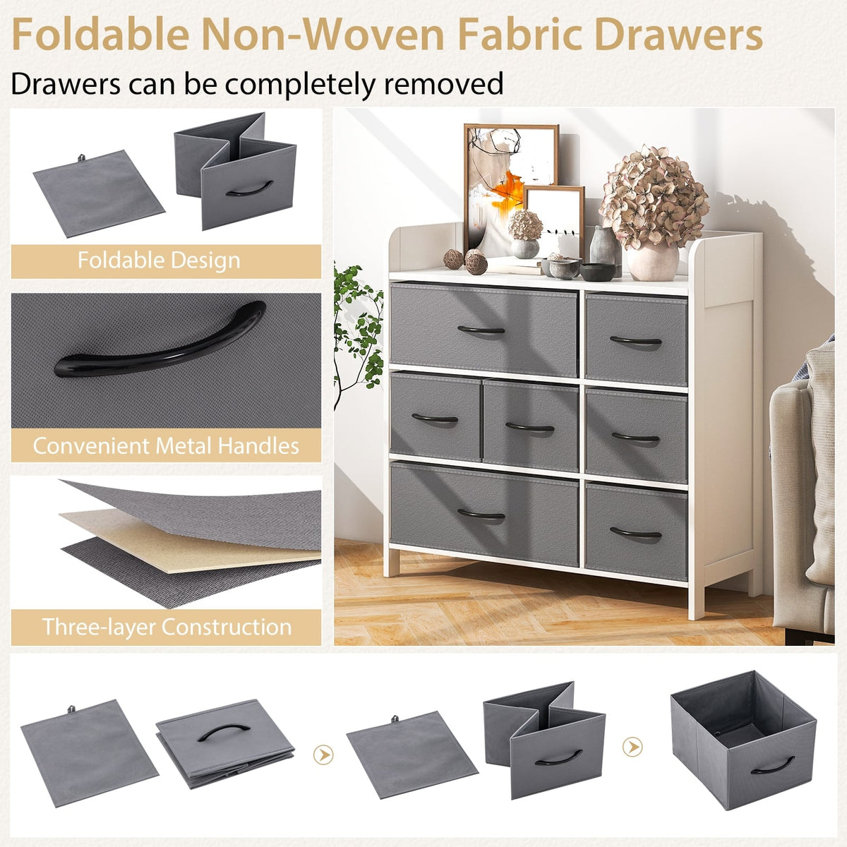 Fabric Dresser with 7 Drawers for Bedroom-White-Dressers & Chests-DECOROLALA