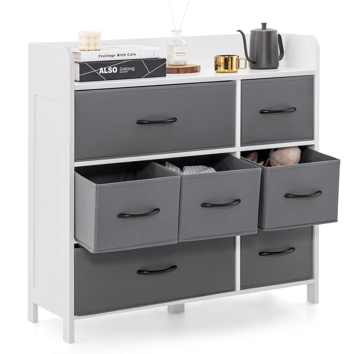 Fabric Dresser with 7 Drawers for Bedroom-White-Dressers & Chests-DECOROLALA
