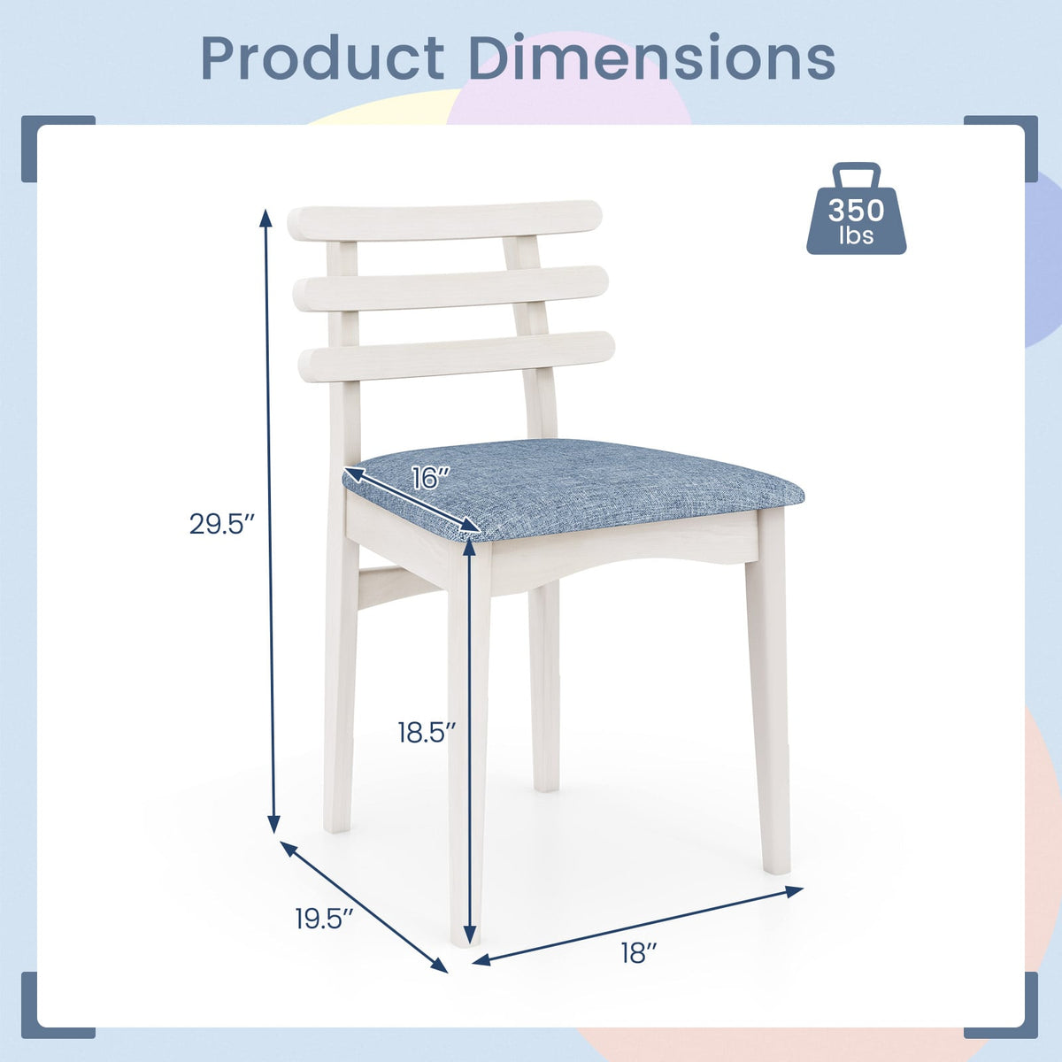 Fabric Kitchen Side Chairs with Rubber Wood Frame and Padded Seat-White-Dining Chairs-DECOROLALA