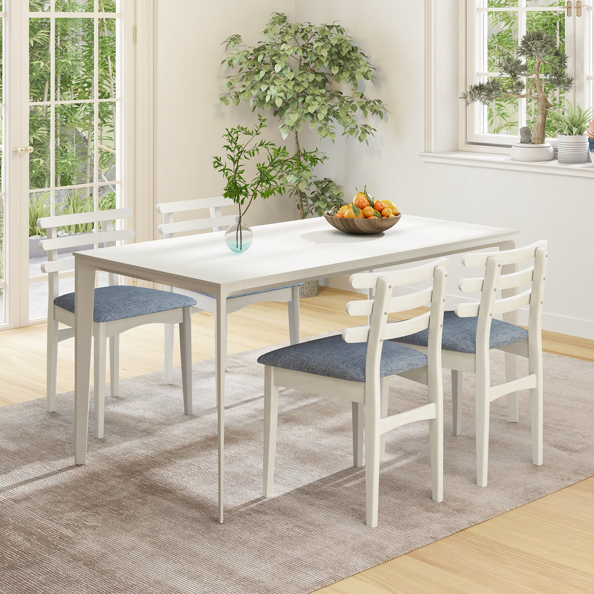 Fabric Kitchen Side Chairs with Rubber Wood Frame and Padded Seat-White-Dining Chairs-DECOROLALA