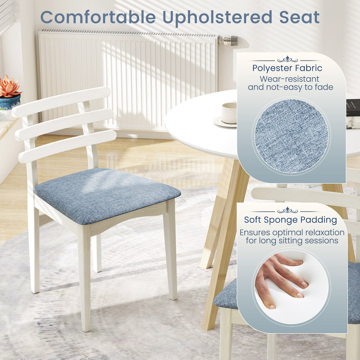 Fabric Kitchen Side Chairs with Rubber Wood Frame and Padded Seat-White-Dining Chairs-DECOROLALA
