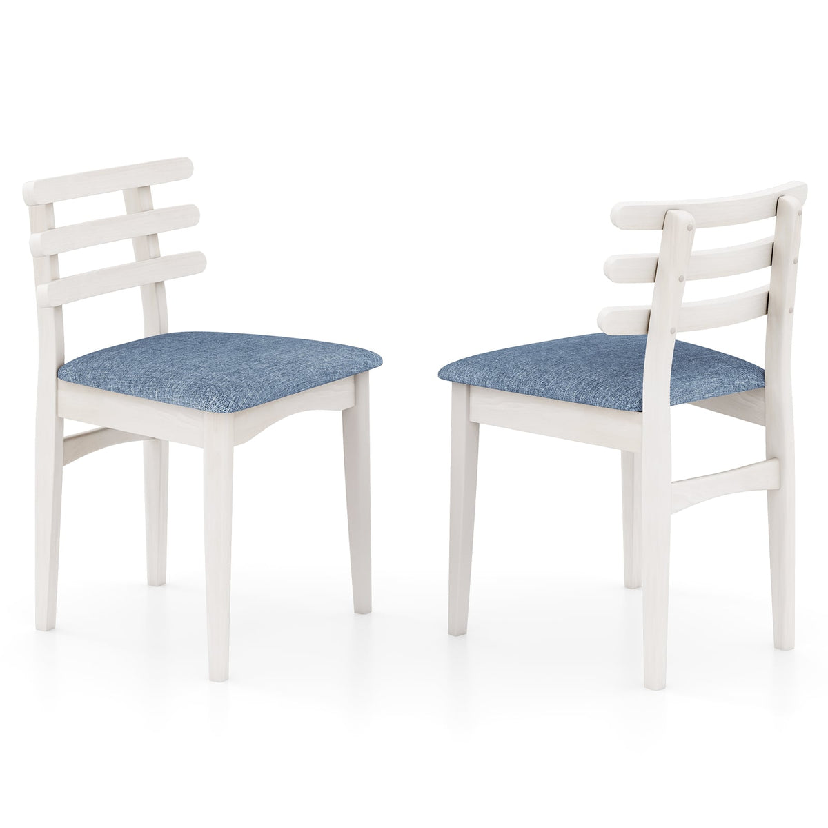 Fabric Kitchen Side Chairs with Rubber Wood Frame and Padded Seat-White-Dining Chairs-DECOROLALA