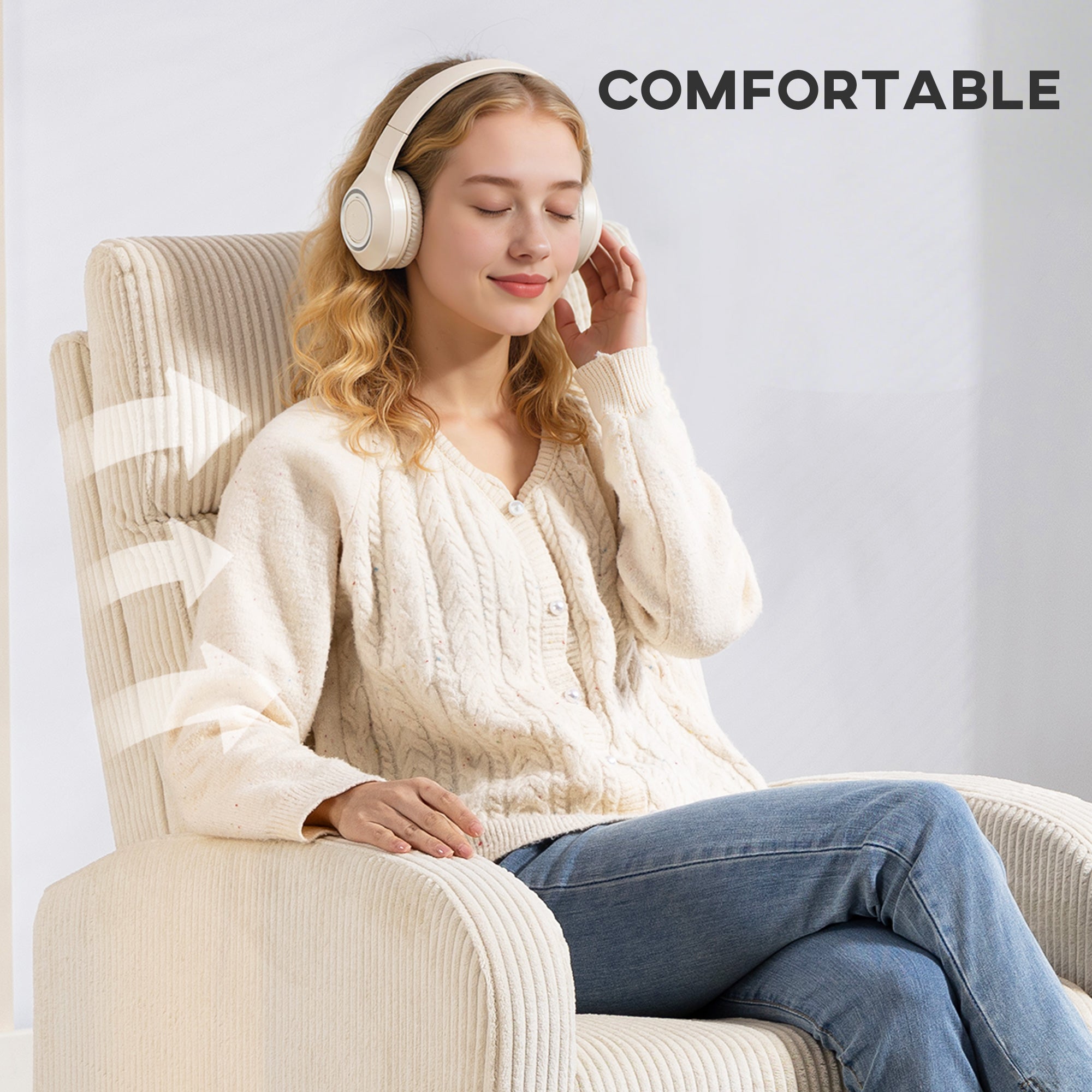 Fabric Recliner Chair Manual Beige Corduroy-DECOROLALA