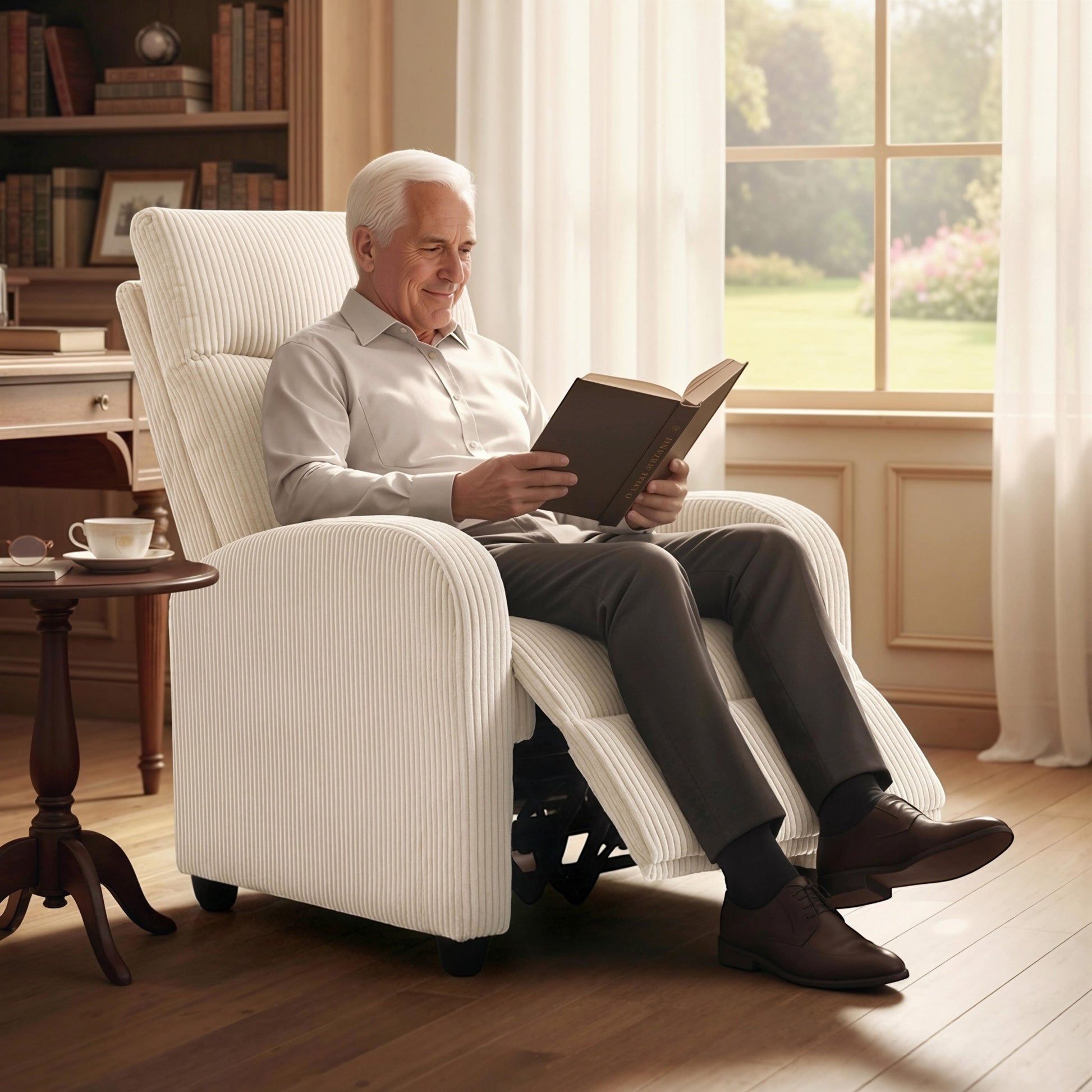 Fabric Recliner Chair Manual Beige Corduroy-DECOROLALA