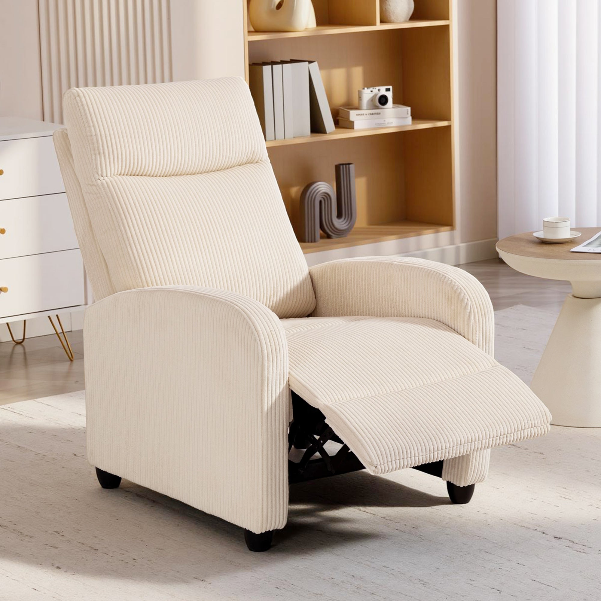 Fabric Recliner Chair Manual Beige Corduroy-DECOROLALA