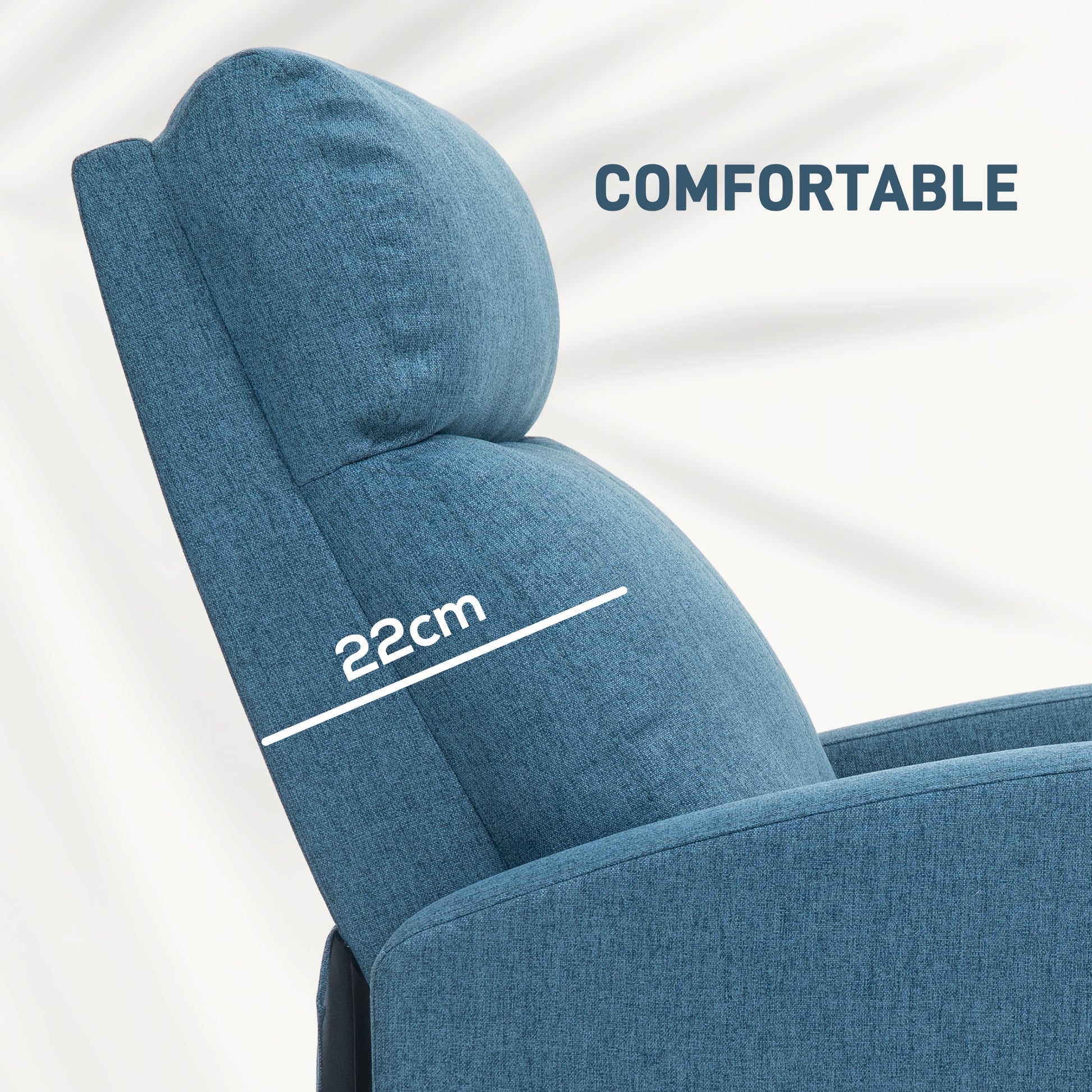 Fabric Recliner Chair Manual Blue Padded Seat-DECOROLALA