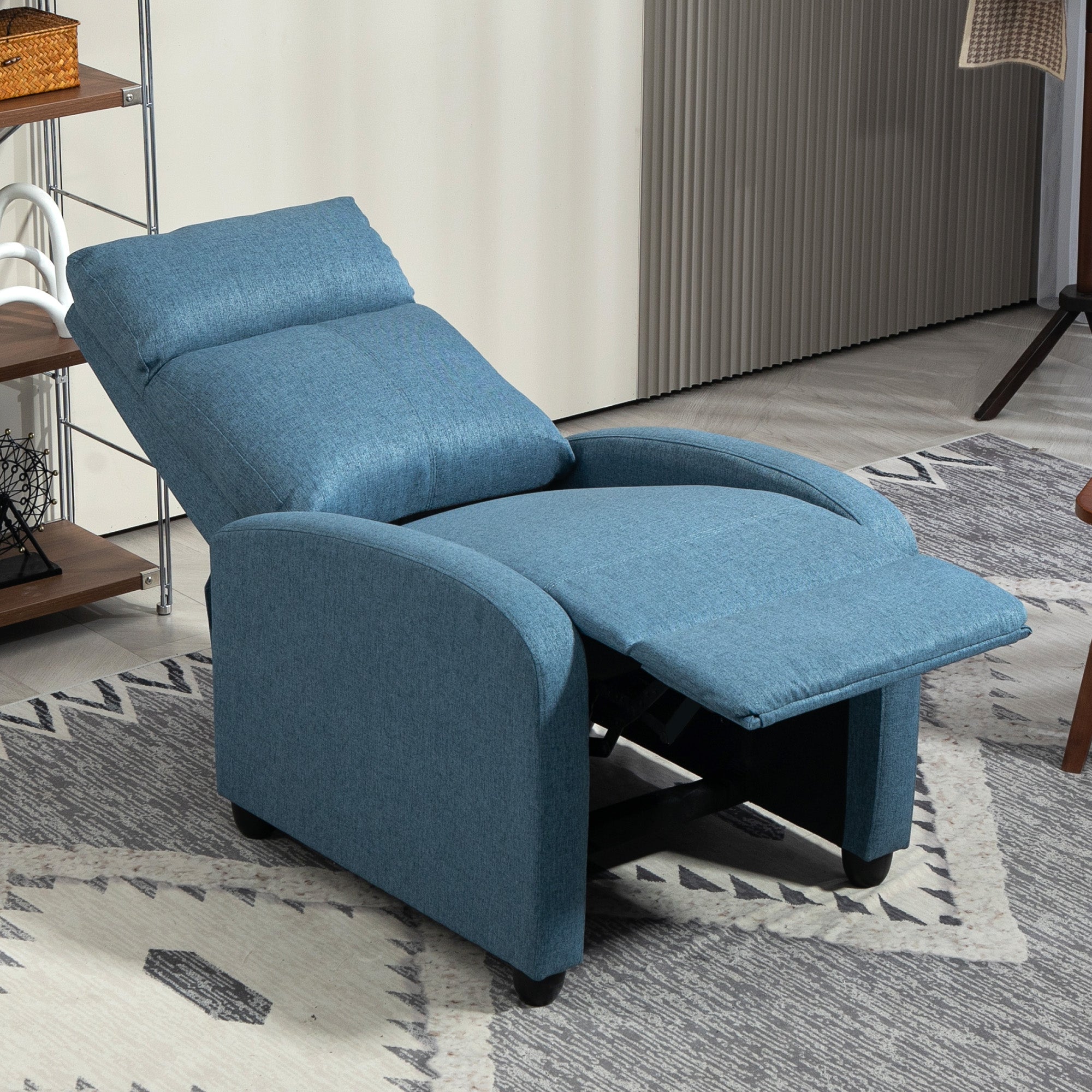Fabric Recliner Chair Manual Blue Padded Seat-DECOROLALA