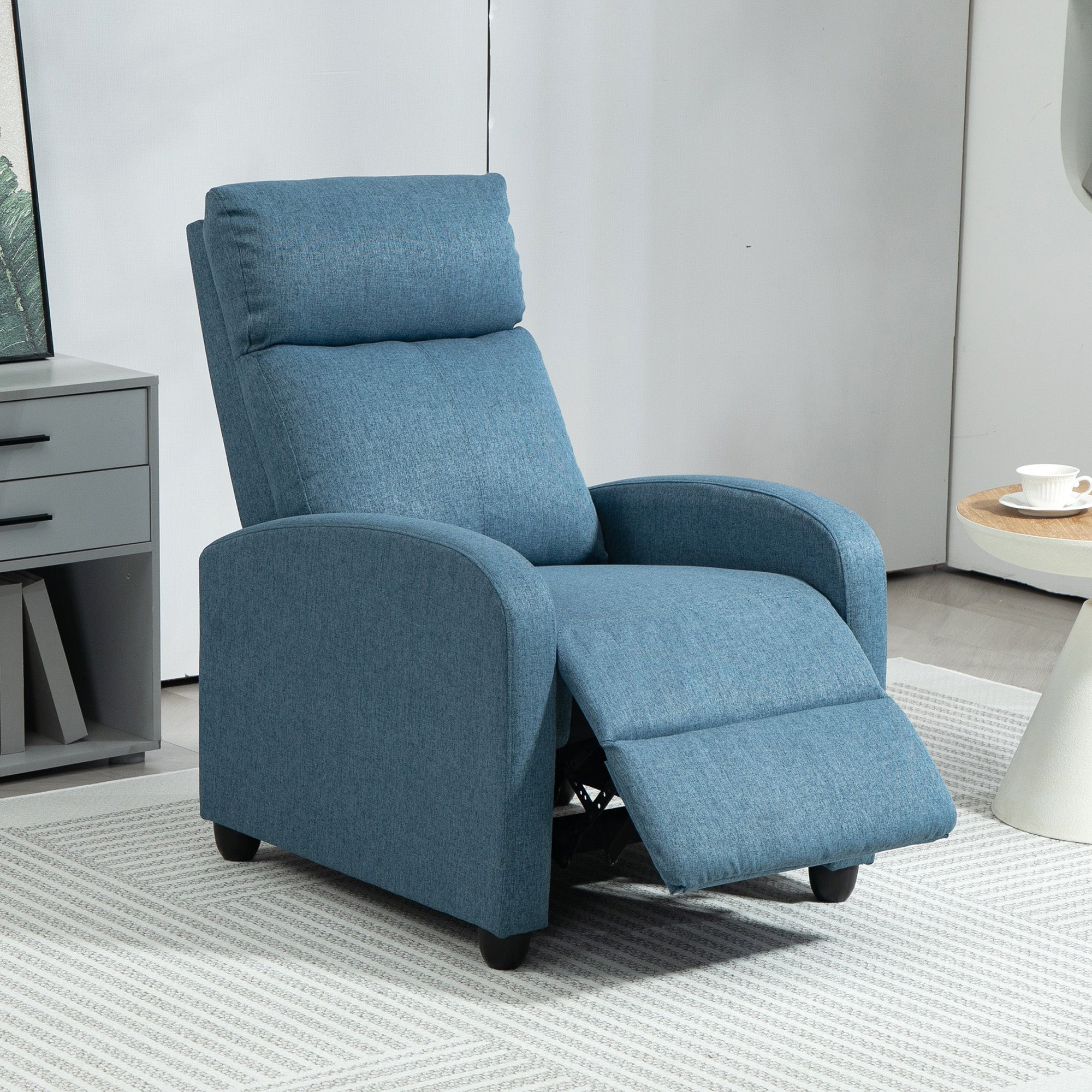 Fabric Recliner Chair Manual Blue Padded Seat-DECOROLALA
