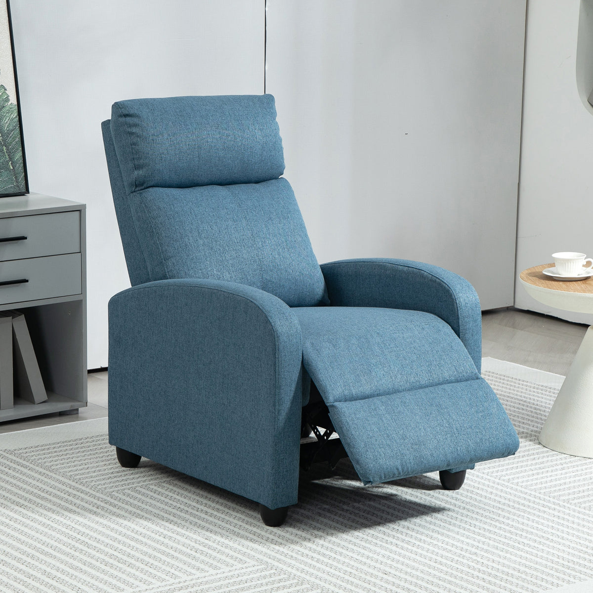 Fabric Recliner Chair Manual Blue Padded Seat-Recliners-DECOROLALA